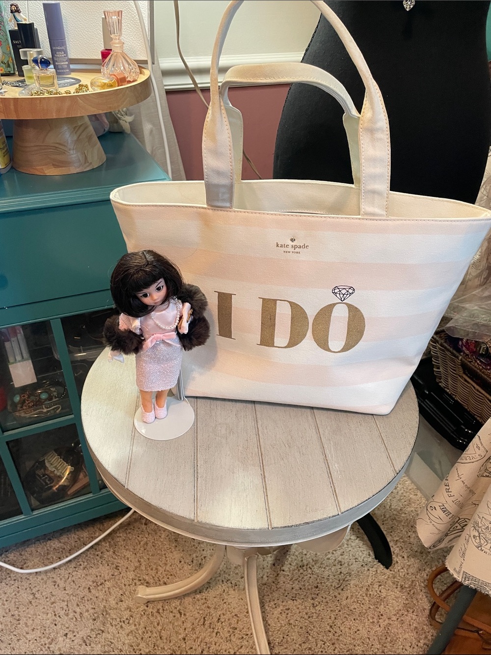 kate spade Cream & Pink I DO" & I Did Striped Tote Bridal